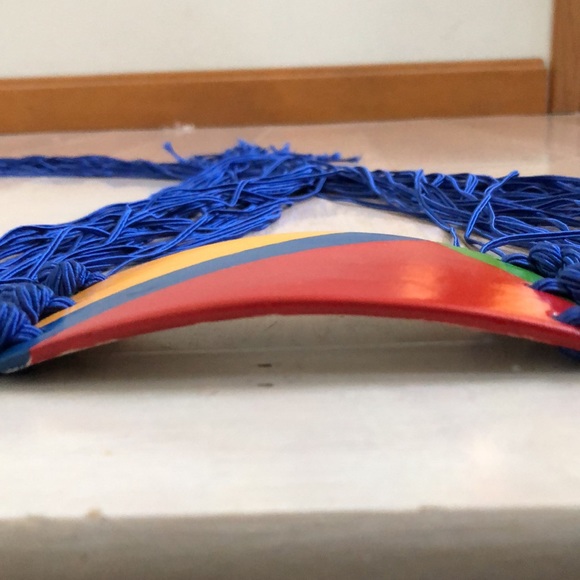 Blue cord wrap belt with multi color ceramic front; multi tie ends. - Picture 8 of 11